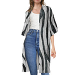 White Tiger Stripe Pattern Print Open Front Beach Cover Up