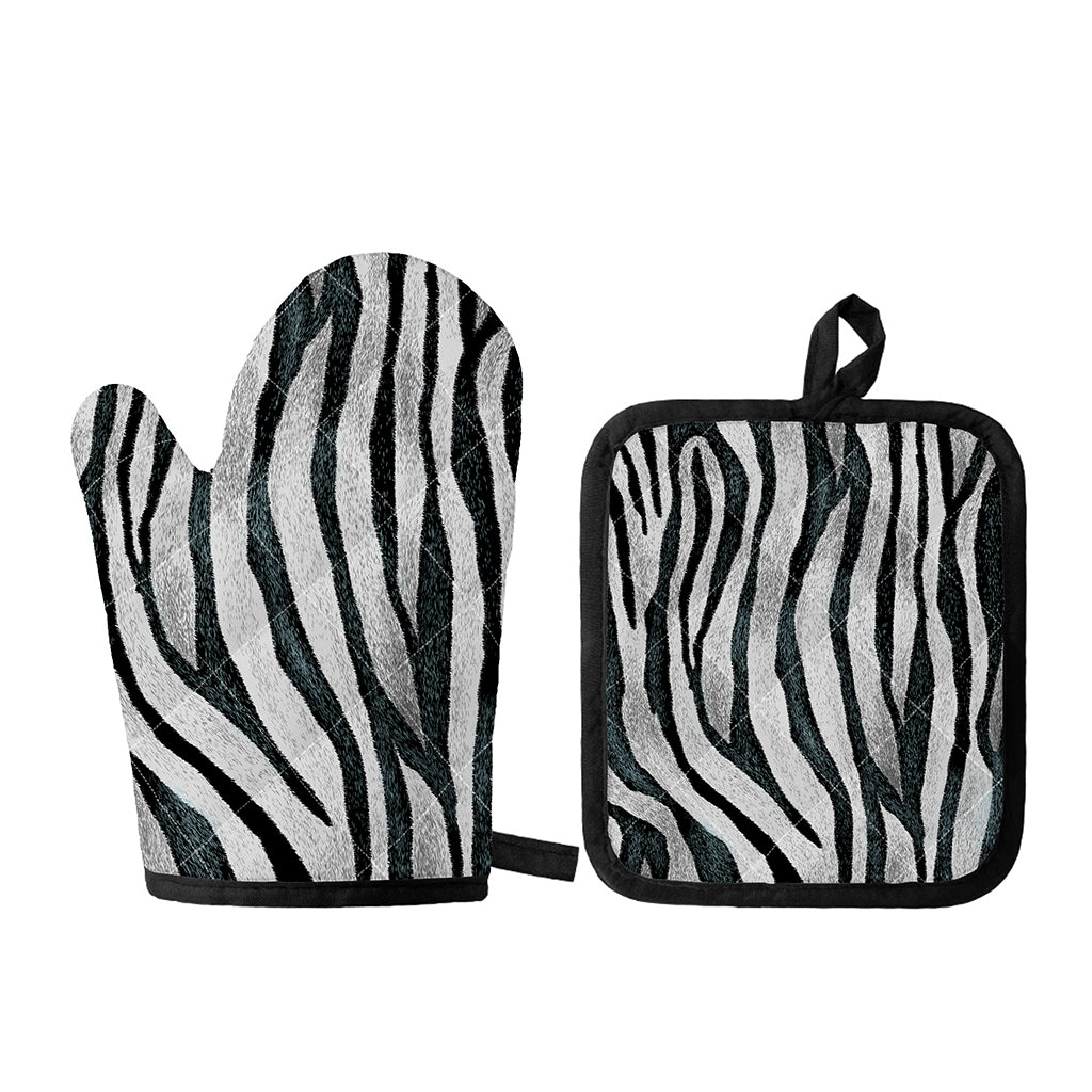 White Tiger Stripe Pattern Print Oven Mitt And Pot Holder Set