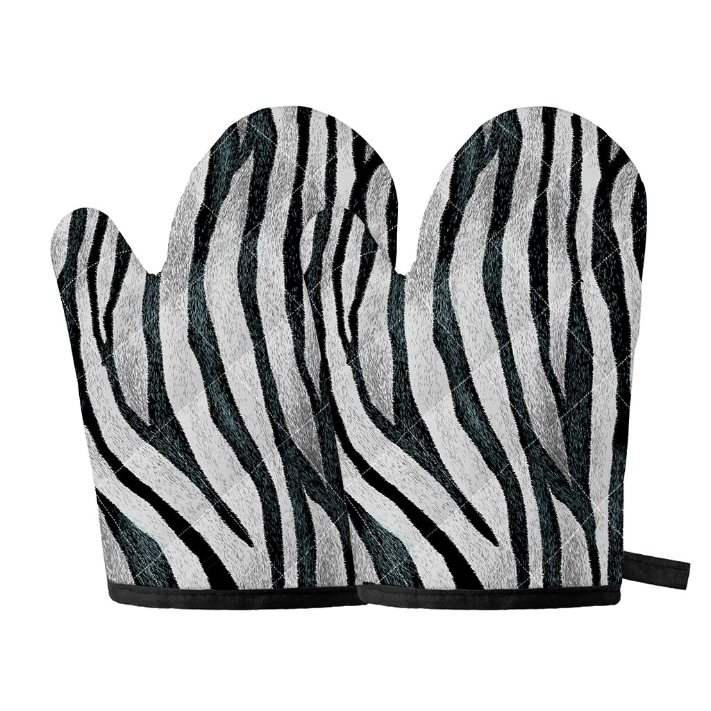 White Tiger Stripe Pattern Print Oven Mitts