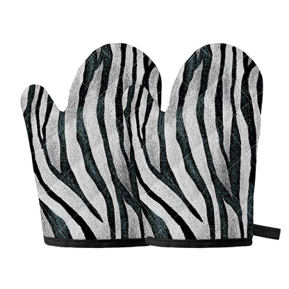 White Tiger Stripe Pattern Print Oven Mitts