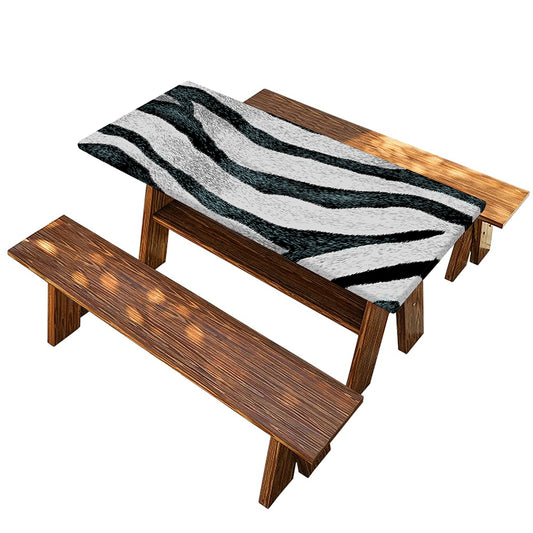White Tiger Stripe Pattern Print Picnic Table Cover