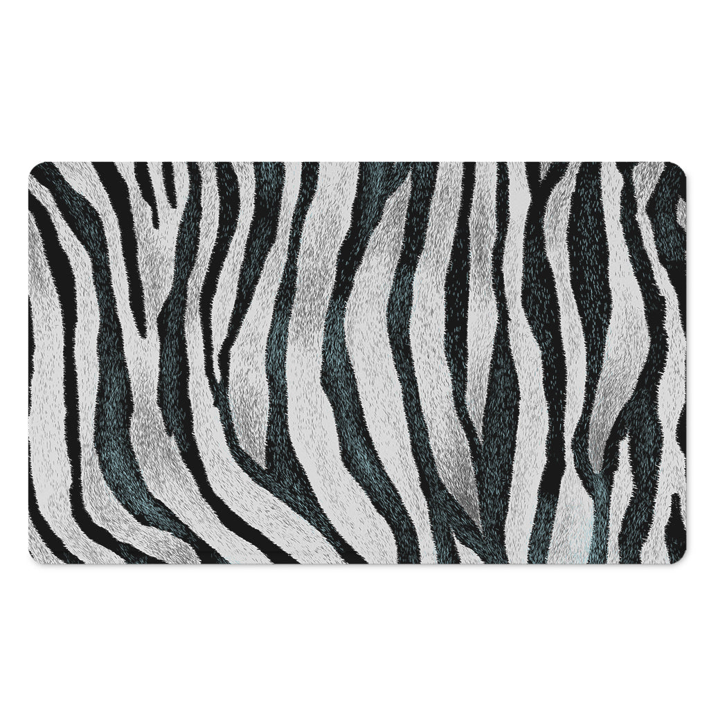 White Tiger Stripe Pattern Print Polyester Doormat