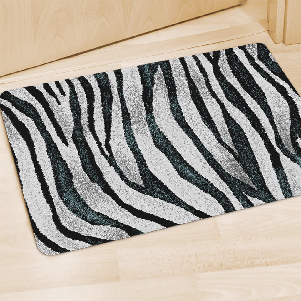 White Tiger Stripe Pattern Print Polyester Doormat