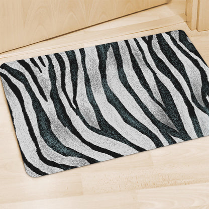 White Tiger Stripe Pattern Print Polyester Doormat