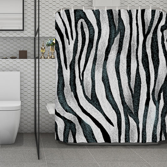 White Tiger Stripe Pattern Print Polyester Shower Curtain