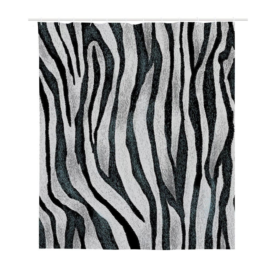 White Tiger Stripe Pattern Print Polyester Shower Curtain