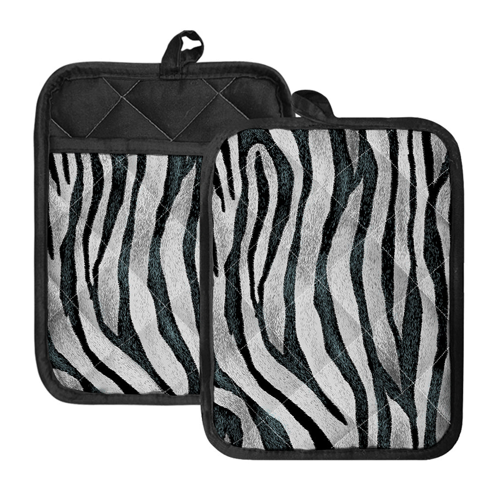 White Tiger Stripe Pattern Print Pot Holders With Pocket