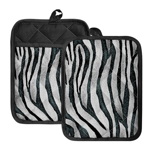 White Tiger Stripe Pattern Print Pot Holders With Pocket