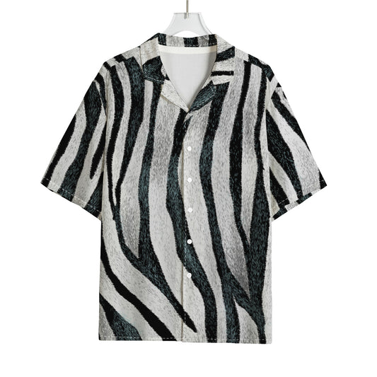 White Tiger Stripe Pattern Print Rayon Hawaiian Shirt