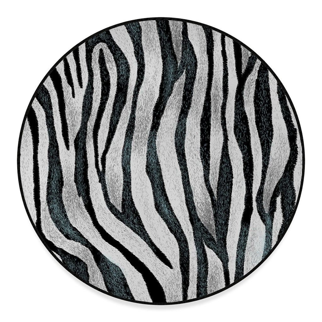 White Tiger Stripe Pattern Print Round Floor Mat