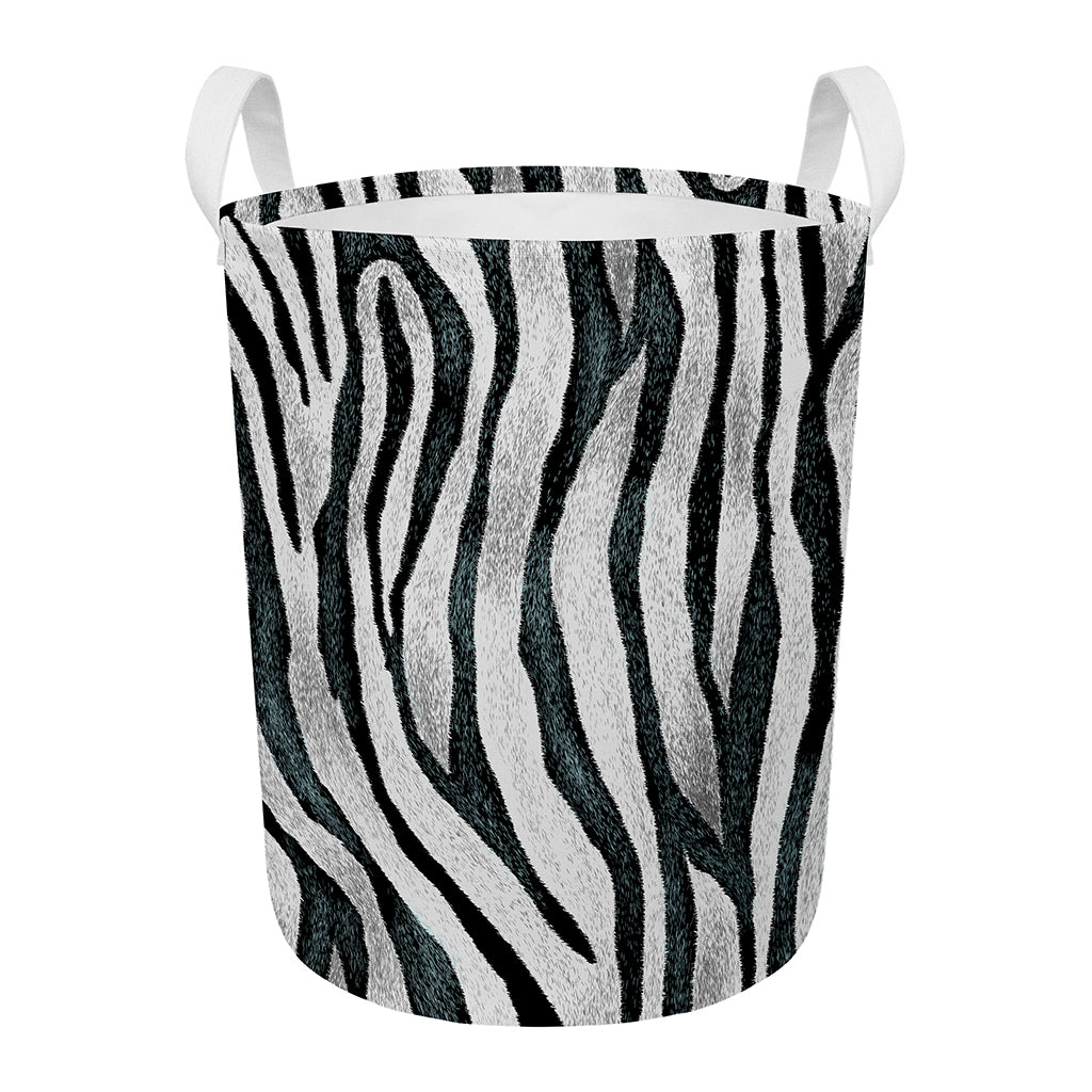 White Tiger Stripe Pattern Print Round Laundry Basket