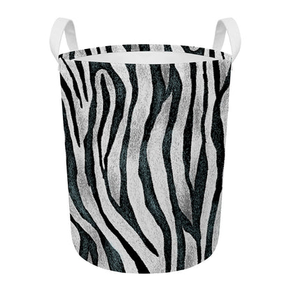 White Tiger Stripe Pattern Print Round Laundry Basket