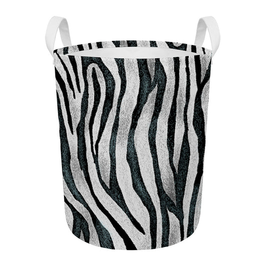 White Tiger Stripe Pattern Print Round Laundry Basket