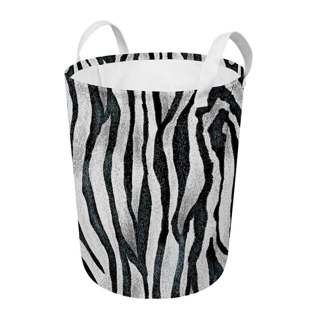 White Tiger Stripe Pattern Print Round Laundry Basket