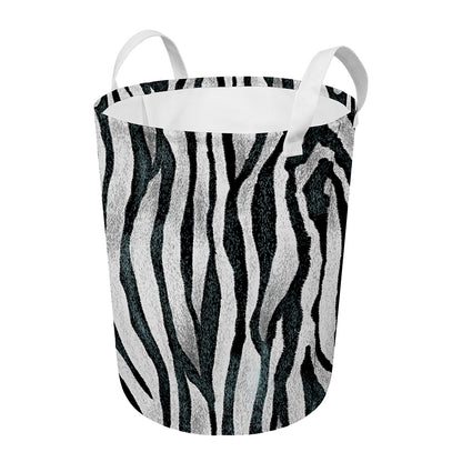 White Tiger Stripe Pattern Print Round Laundry Basket