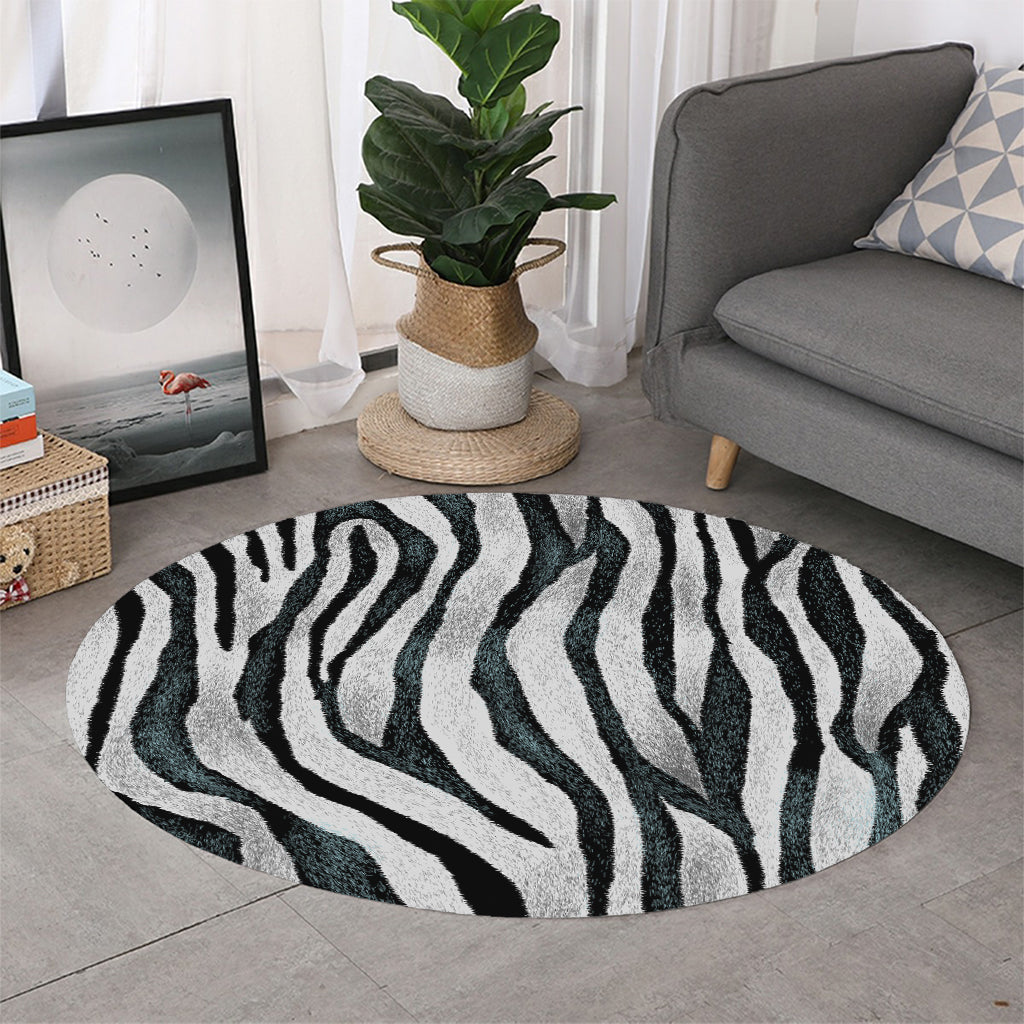 White Tiger Stripe Pattern Print Round Rug