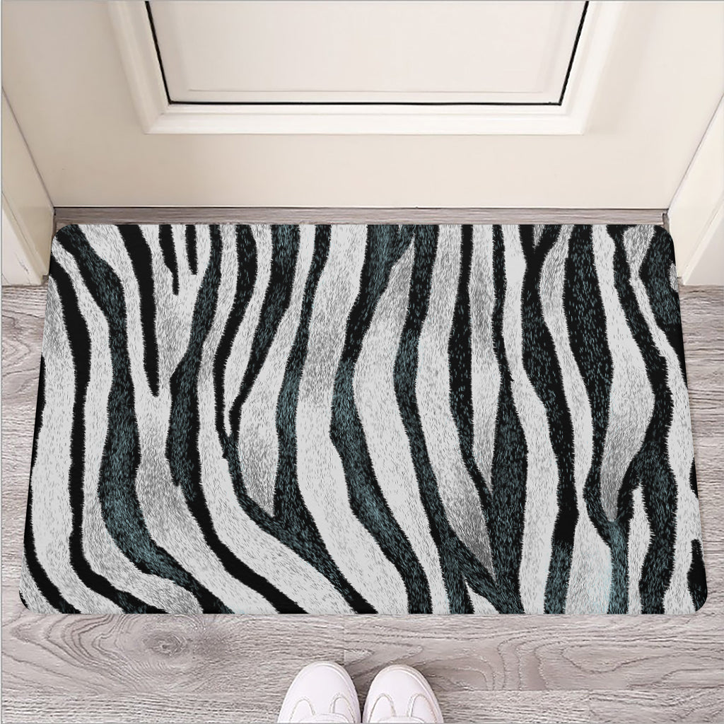 White Tiger Stripe Pattern Print Rubber Doormat