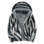 White Tiger Stripe Pattern Print Sherpa Lined Zip Up Hoodie