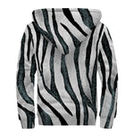 White Tiger Stripe Pattern Print Sherpa Lined Zip Up Hoodie