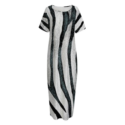 White Tiger Stripe Pattern Print Short Sleeve Long Nightdress