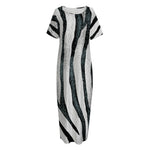 White Tiger Stripe Pattern Print Short Sleeve Long Nightdress