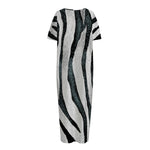 White Tiger Stripe Pattern Print Short Sleeve Long Nightdress