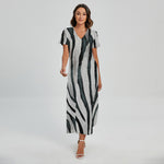 White Tiger Stripe Pattern Print Short Sleeve Maxi Dress
