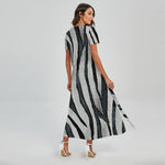White Tiger Stripe Pattern Print Short Sleeve Maxi Dress