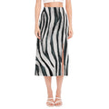 White Tiger Stripe Pattern Print Side Slit Midi Skirt