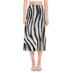 White Tiger Stripe Pattern Print Side Slit Midi Skirt