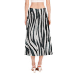 White Tiger Stripe Pattern Print Side Slit Midi Skirt