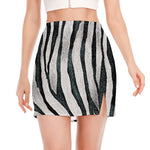 White Tiger Stripe Pattern Print Side Slit Mini Skirt