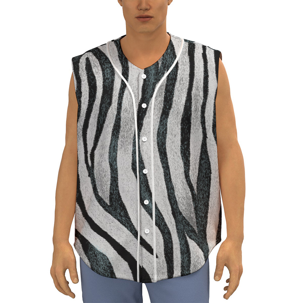 White Tiger Stripe Pattern Print Sleeveless Baseball Jersey