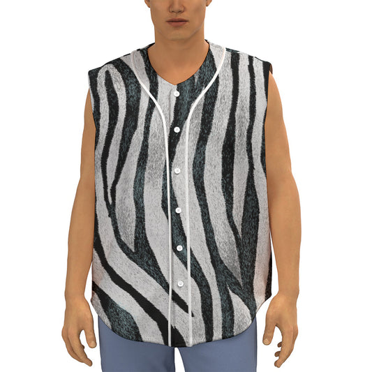 White Tiger Stripe Pattern Print Sleeveless Baseball Jersey