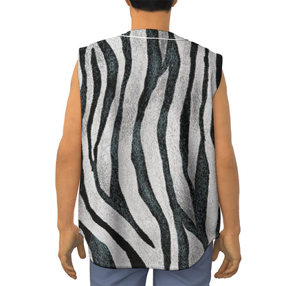White Tiger Stripe Pattern Print Sleeveless Baseball Jersey