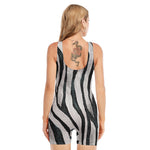 White Tiger Stripe Pattern Print Sleeveless One Piece Swimsuit