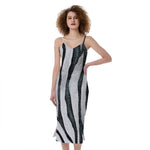 White Tiger Stripe Pattern Print Slim Fit Midi Cami Dress