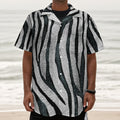 White Tiger Stripe Pattern Print Textured Short Sleeve Shirt