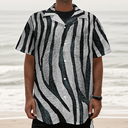 White Tiger Stripe Pattern Print Textured Short Sleeve Shirt