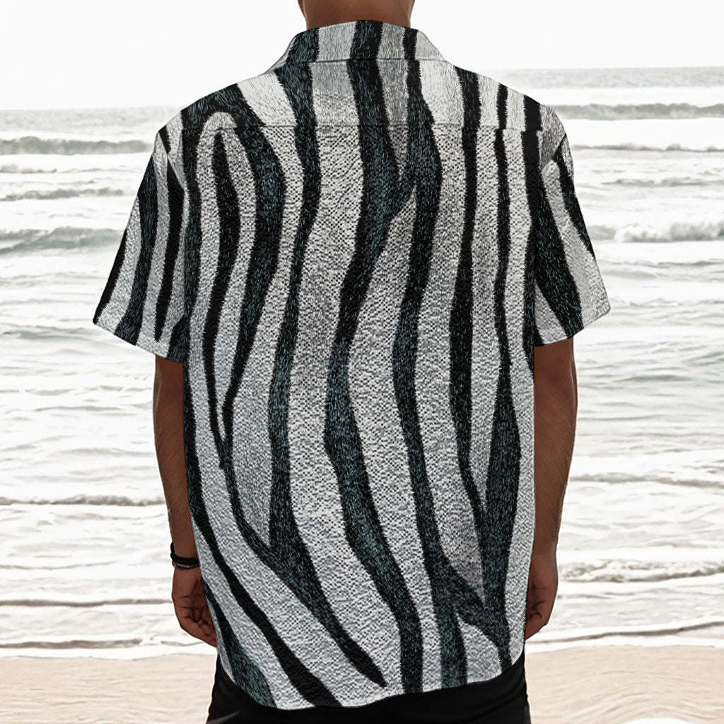White Tiger Stripe Pattern Print Textured Short Sleeve Shirt