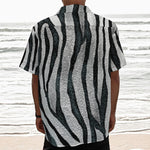 White Tiger Stripe Pattern Print Textured Short Sleeve Shirt
