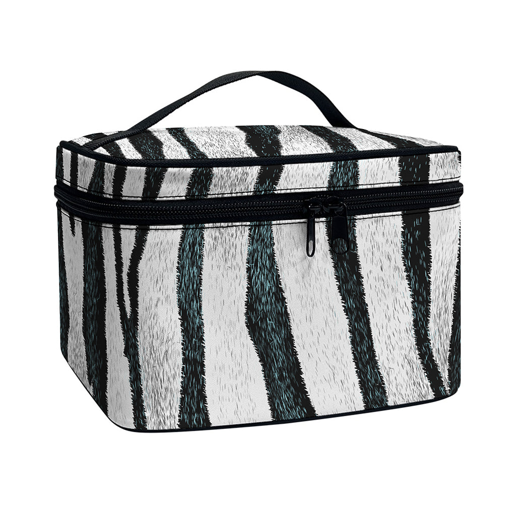 White Tiger Stripe Pattern Print Travel Makeup Bag