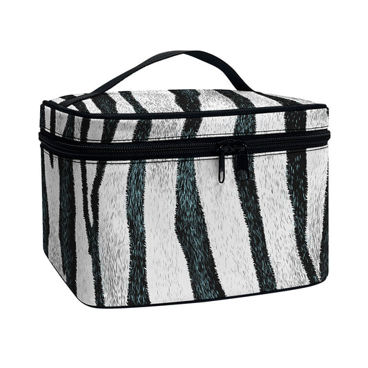 White Tiger Stripe Pattern Print Travel Makeup Bag