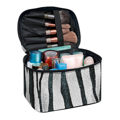 White Tiger Stripe Pattern Print Travel Makeup Bag