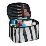 White Tiger Stripe Pattern Print Travel Makeup Bag