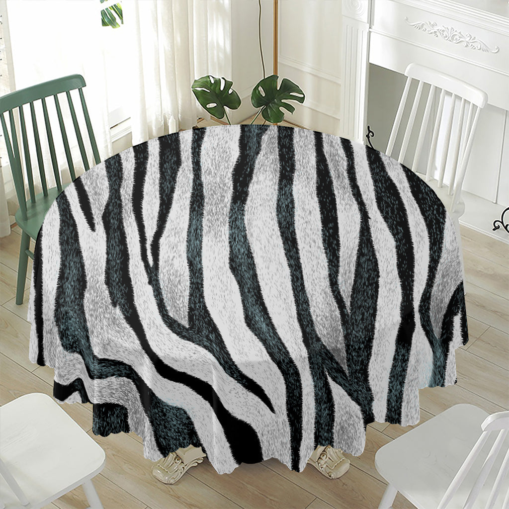 White Tiger Stripe Pattern Print Waterproof Round Tablecloth