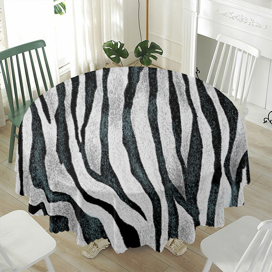 White Tiger Stripe Pattern Print Waterproof Round Tablecloth
