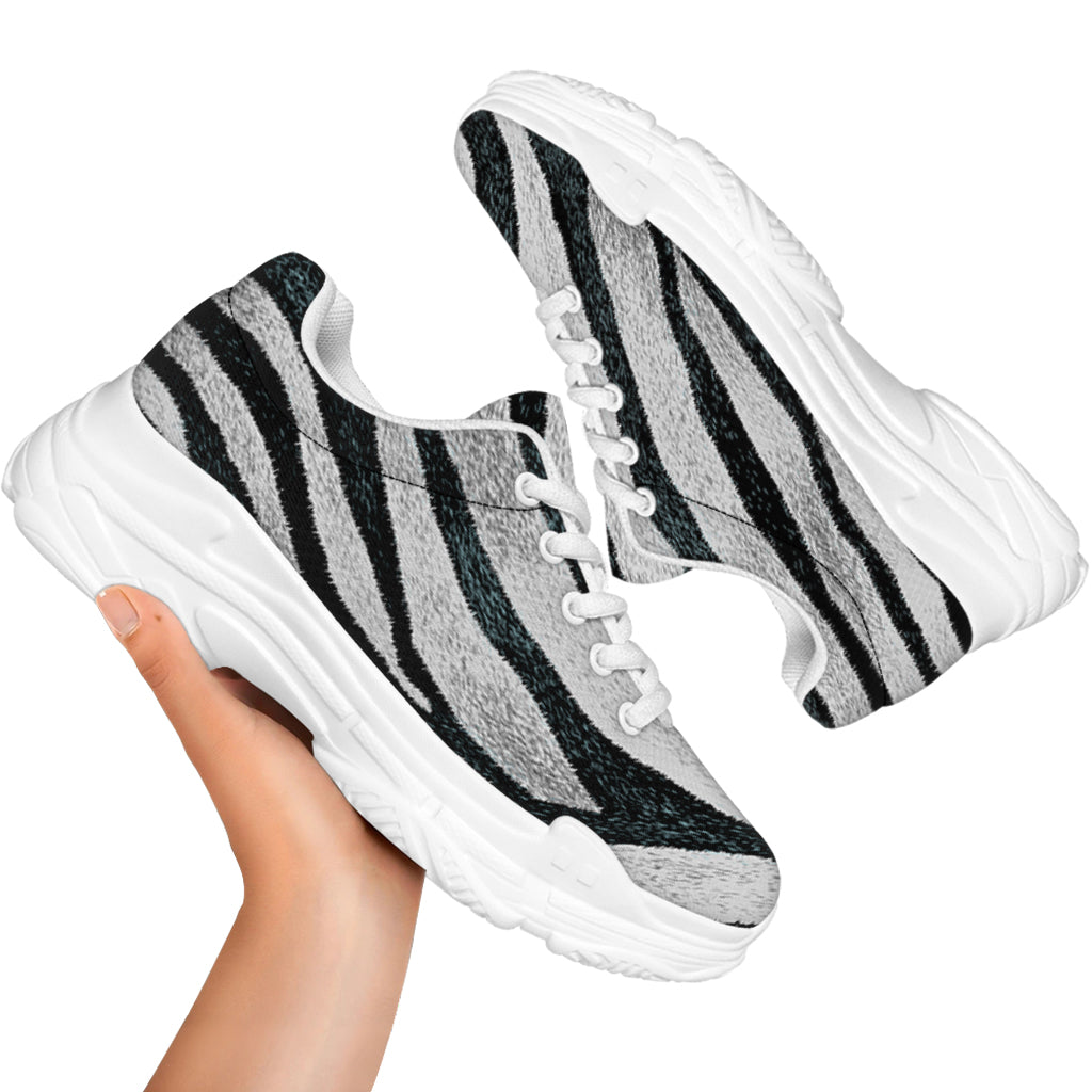 White Tiger Stripe Pattern Print White Chunky Shoes