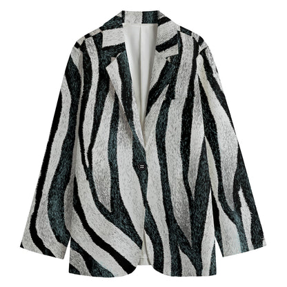 White Tiger Stripe Pattern Print Women's Blazer