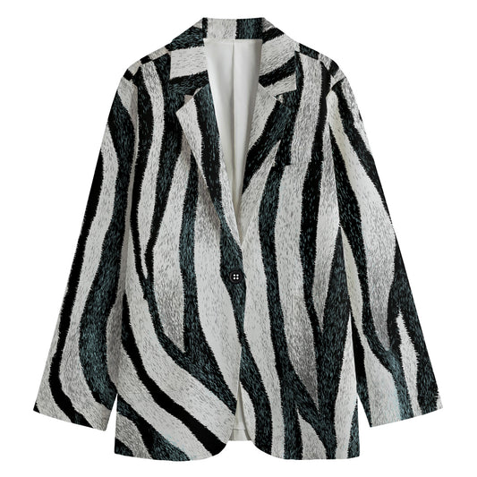 White Tiger Stripe Pattern Print Women's Blazer